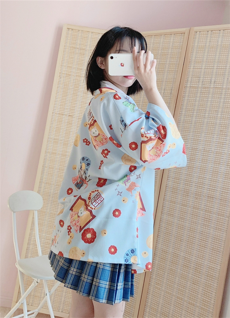 日系软萌妹开衫和服浴衣和风羽织可爱少女晒上衣短外套女酒红羽织均码