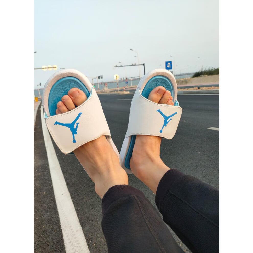 aj飞人拖鞋男踩屎感情侣男女拖鞋外穿忍者魔术贴运动拖鞋新款 6代黑灰