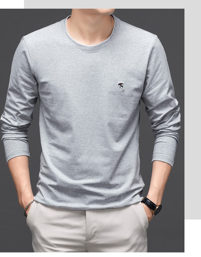 啄木鸟长袖t恤男春秋薄款针织衫男士秋季棉体恤青中年男装上衣 黑色