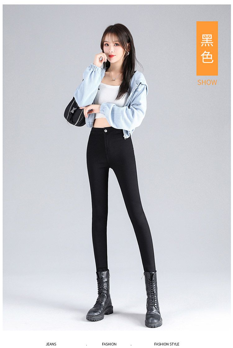 蜜桃臀牛仔裤夏薄弹性提臀紧身蜜桃臀牛仔裤女小脚裤高腰收腹浅蓝色单