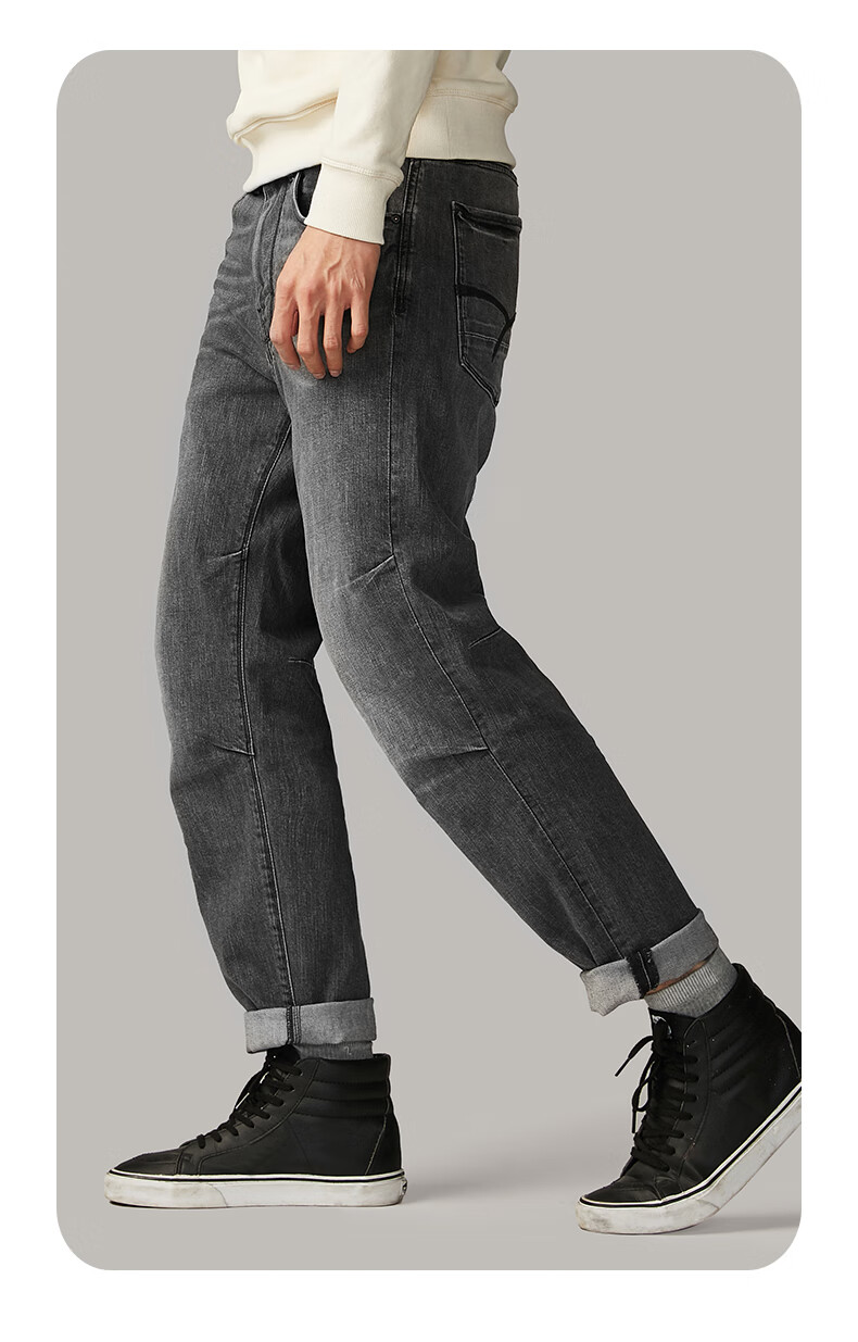 ablejeans春季男士牛仔长裤潮流街头立体松垮裤水洗古灰3634