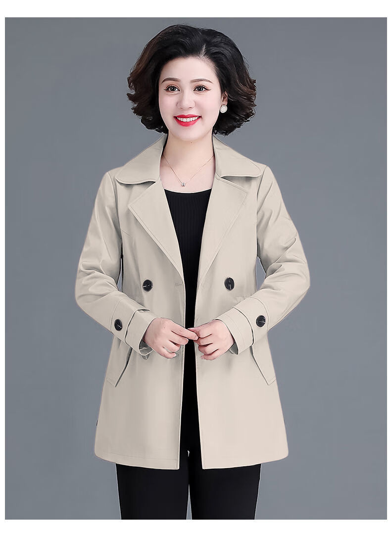 风衣女短款2021新款洋气减龄外套40岁50中老年春秋上米色l建议100斤