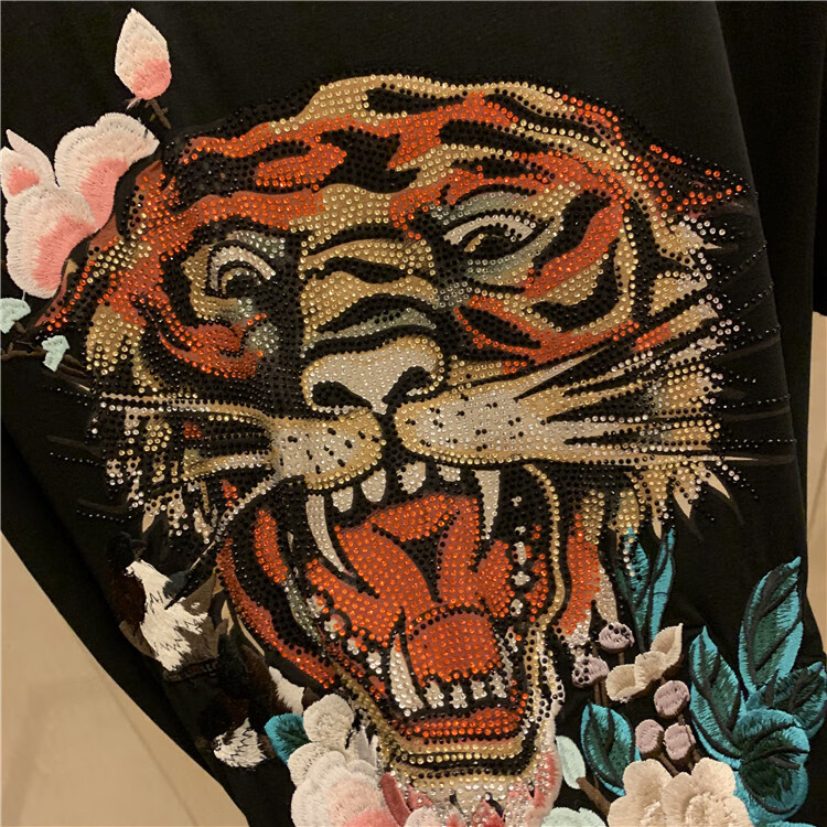 hardy潮牌埃德哈迪2021夏季新品烫钻老虎头刺绣花卉圆领短袖男女t恤