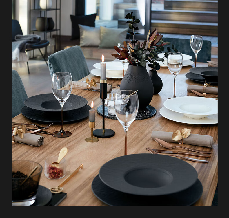 德国唯宝villeroyboch德国villeroyboch唯宝浮雕黑白岩石西餐具盘子白