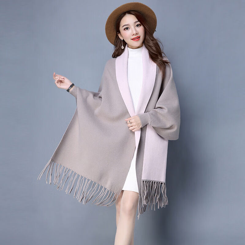 斐珺服饰配件新品披肩女秋冬款两面可穿秋冬季带袖子披肩牡丹提花配