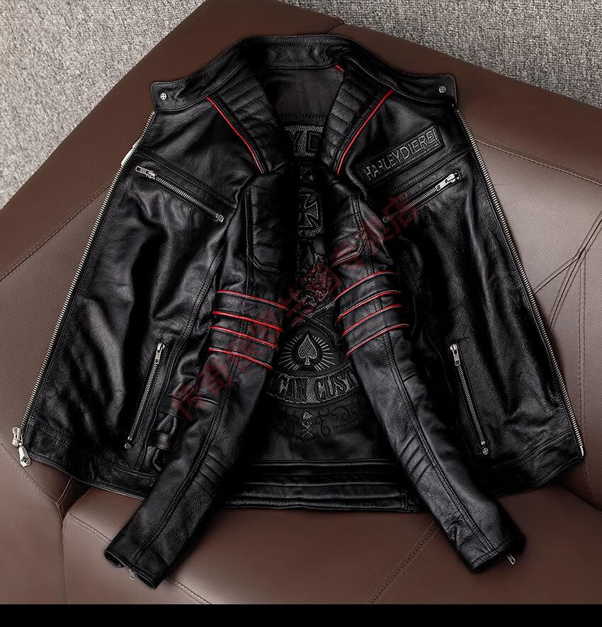 保罗皮衣男外套秋冬机车服海宁男士刺绣标志服纯头层牛皮机车款摩托车