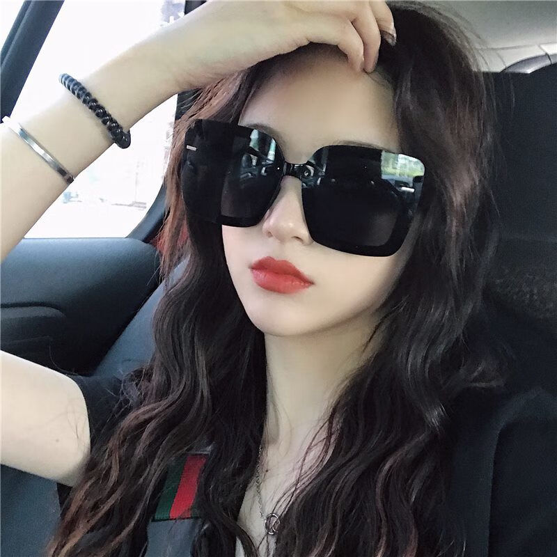 镜大脸加宽胖子墨镜欧美太阳镜女韩版潮方形大框眼镜墨镜大脸男黑色