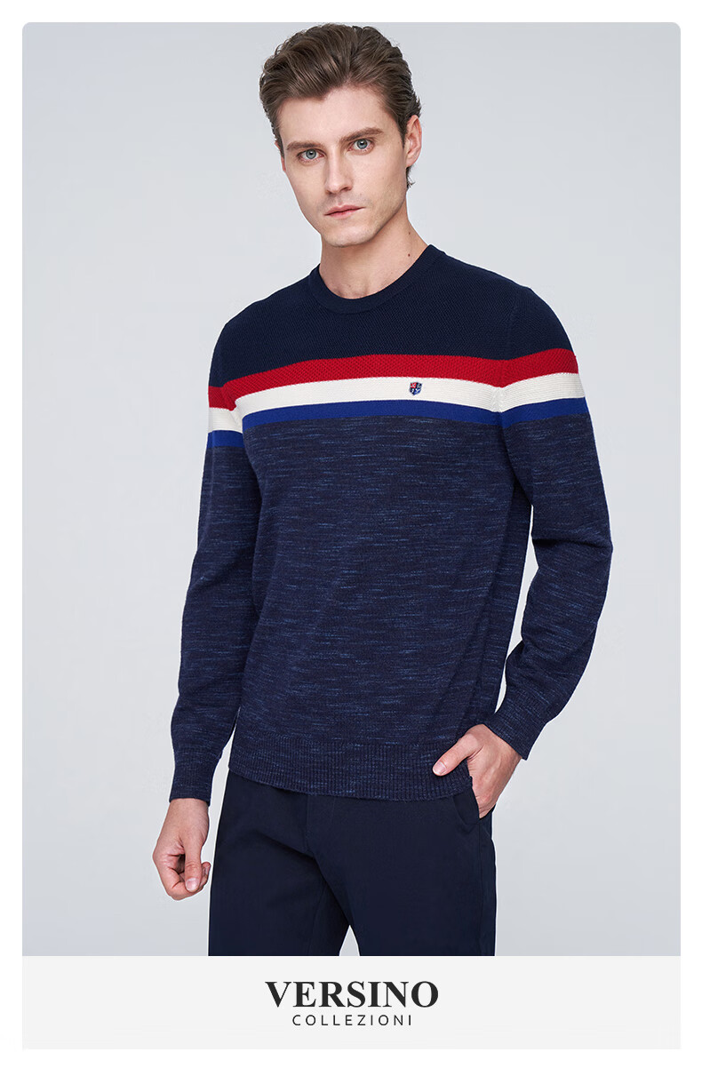 versino梵思诺男装2020秋冬新款毛衣男士男100纯羊毛内搭蓝色55bxl