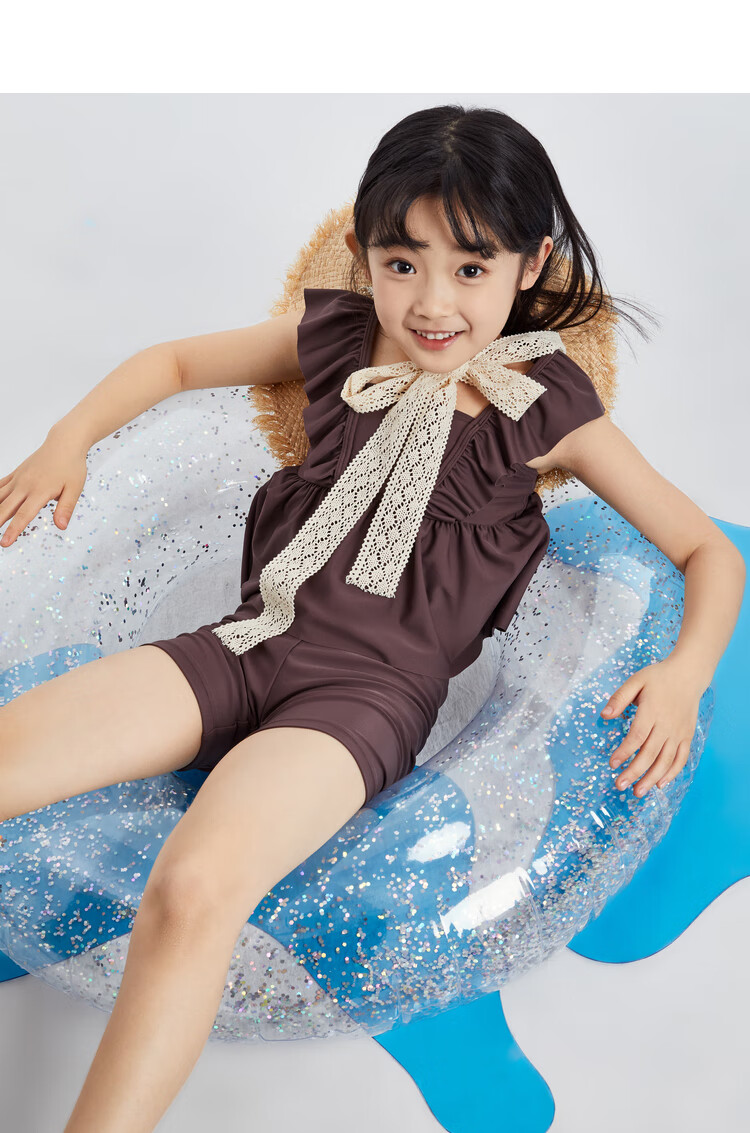 安奈儿童装女童分体泳衣套装2022夏新款学生甜美荷叶弹力背心短裤n024