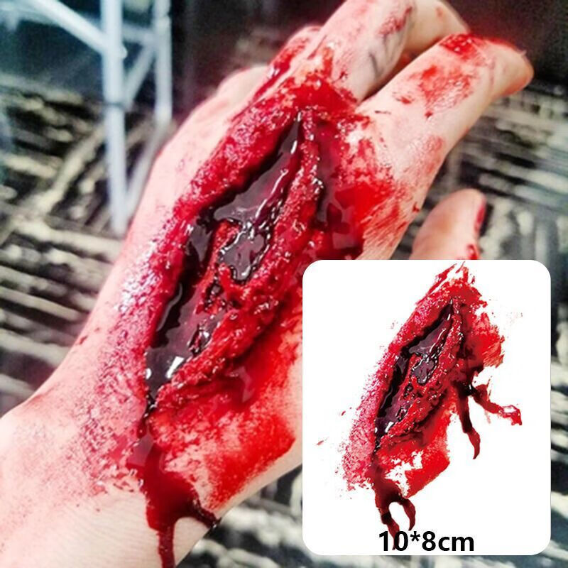 假伤口化妆道具 恐怖仿真纹身贴万圣节3d逼真流血假伤口伤疤咬痕抓痕