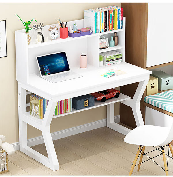 家用书架书桌组合简易学生写字桌书柜一体电脑学习桌子卧室写字台黑色