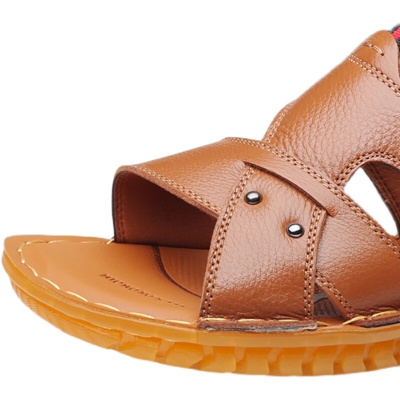 足力健老人头_皮凉鞋休闲休闲鞋牛筋底防滑中年大叔凉拖鞋子 黑色