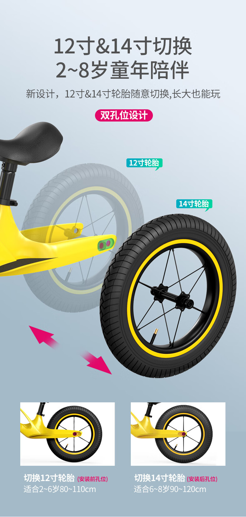 可切换12寸14寸平衡车儿童滑步车126岁宝宝无脚踏单车小孩溜溜车滑行