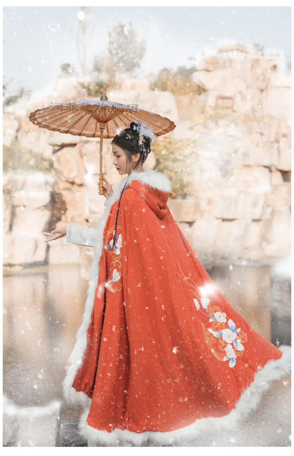 保暖御寒无惧严寒冬季汉服的斗篷女长款中国风刺绣汉元素保暖大衣民族