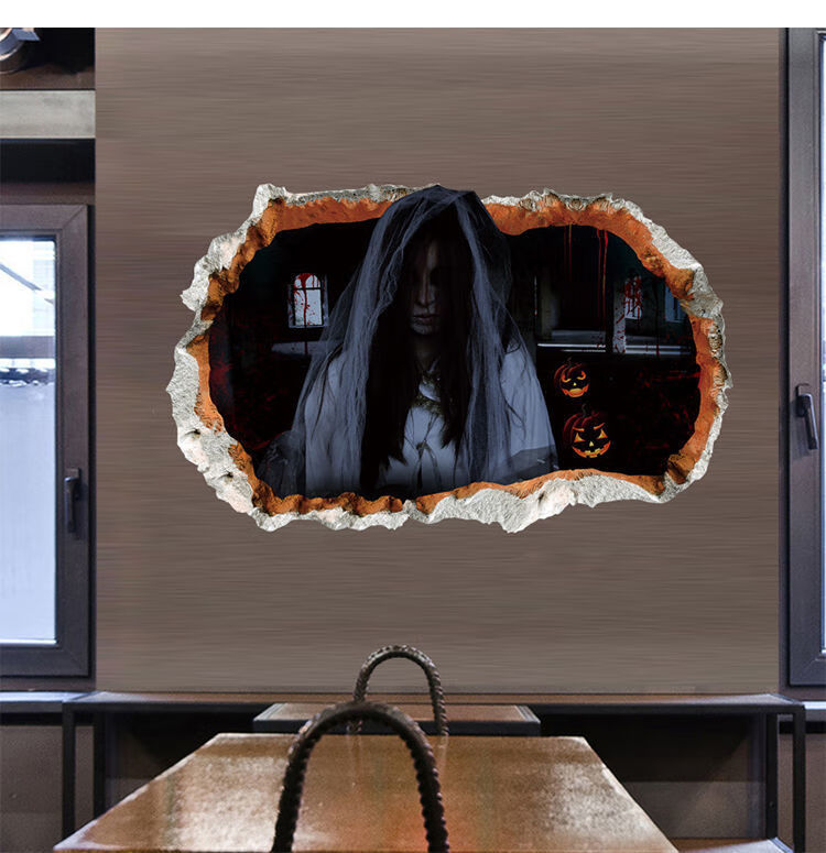 万圣节墙贴纸恐怖地贴画店铺地板装饰品3d立体效果恶作剧吓人贴画fx
