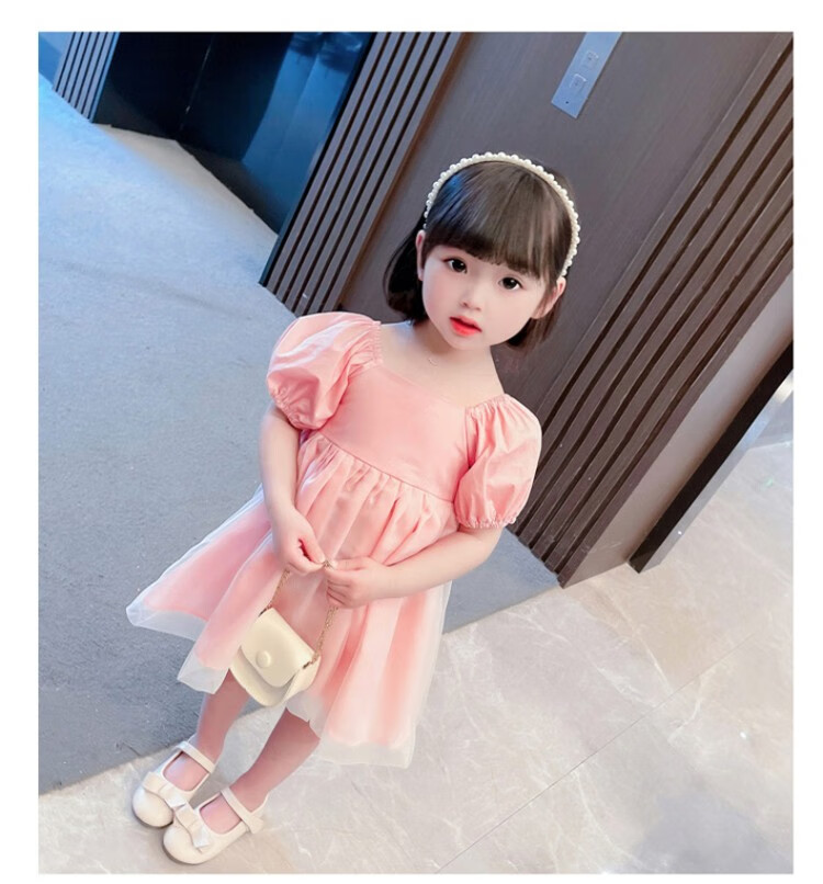 爱依莲童装女童连衣裙夏季新款中小童女孩甜美可爱公主裙a字裙粉色