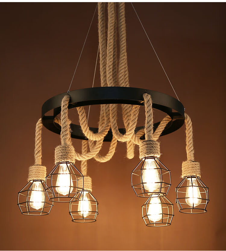 复古麻绳吊灯工业风客厅餐厅火锅烧烤店咖啡厅酒吧服装店网咖灯具地球