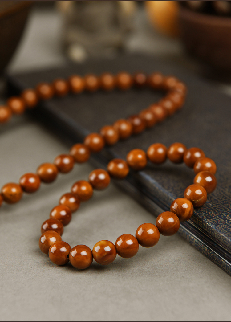 初逅 库克手串实心圆形珠子稀有菩提素串p147情侣手链男女简约佛珠 多
