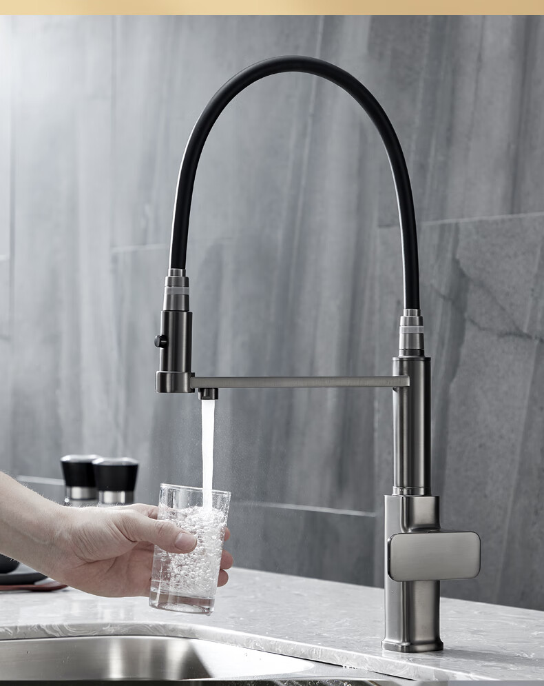 德国当代水龙头 德国当代灰色三合一厨房龙头冷热全铜净水器抽拉式洗