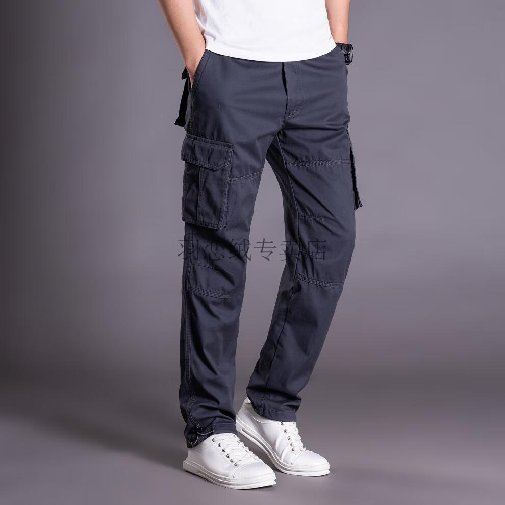 羽恋绒户外伐木工装男装棉布多口袋工装休闲直筒收口裤直筒长裤男灰色