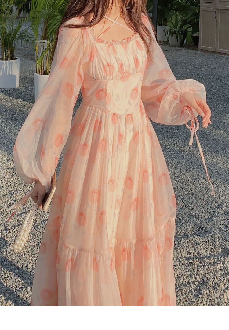 连衣裙女碎花2022夏季新款法式超仙女裙粉色连衣裙显瘦温柔系甜美长裙