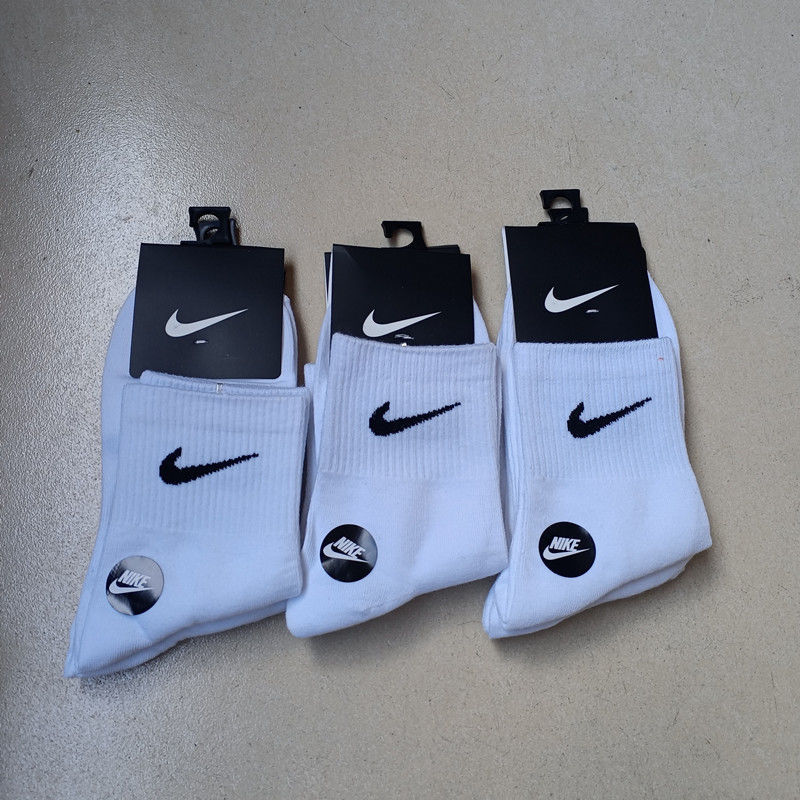 潮牌aj中筒袜子男女纯棉透气彩色篮球袜飞人糖果色中筒袜运动袜 白色