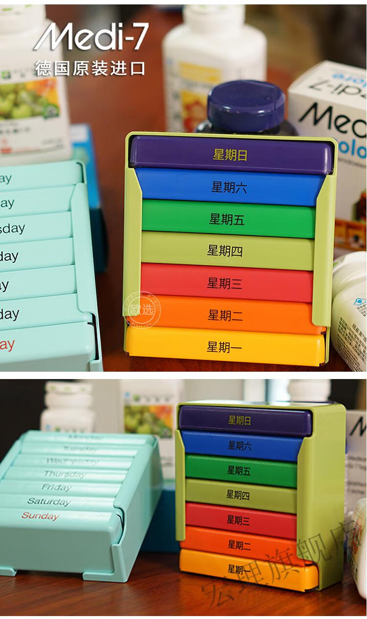 德国药盒便携进口德国medi小药盒七天早中午晚大容量一周星期便携分装