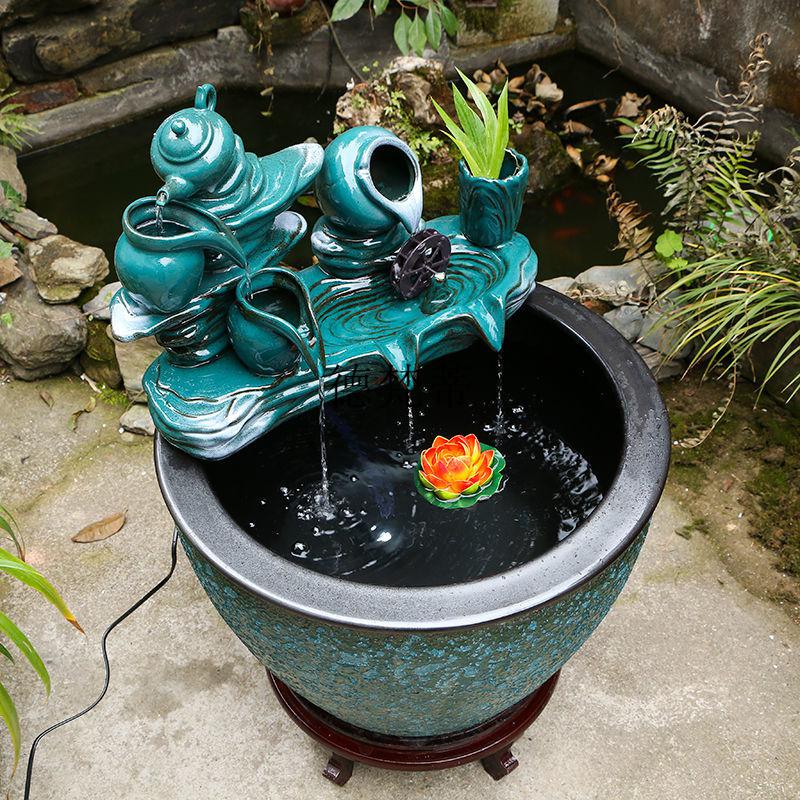 小米(mi)米家通用景德镇陶瓷鱼缸流水装饰摆件水缸阳台造景水循环