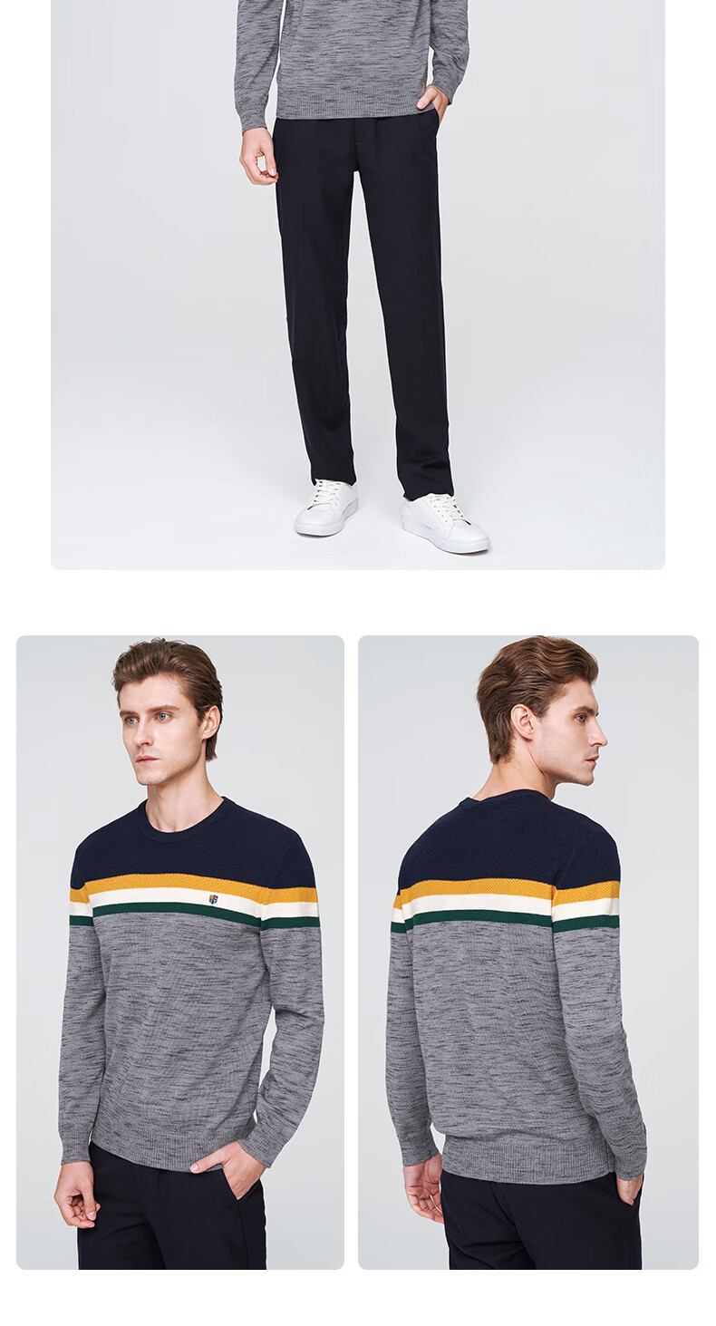 versino梵思诺男装2020秋冬新款毛衣男士男100纯羊毛内搭蓝色55bxl