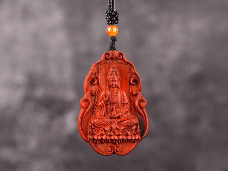 周庆祥印度小叶紫檀木雕观音吊坠男女护身符大日如来项链佛像挂件情侣