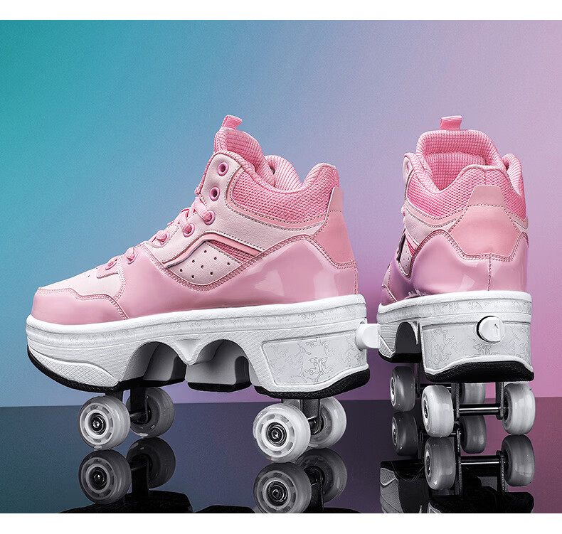 puente变形鞋3到6岁四个轮子的变形轮滑鞋能走能滑网红溜冰鞋女孩暴走