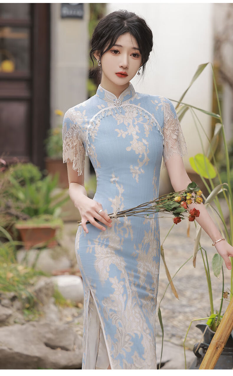 精莹莉改良旗袍2022年新款年轻款气质中国风少女夏连衣裙感蕾丝国潮