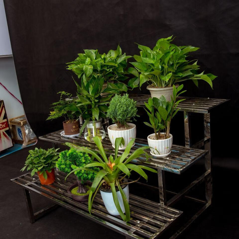 阳台大花盆室内室外多层花盆架落地绿萝置物花架加密款60cm三层不锈钢