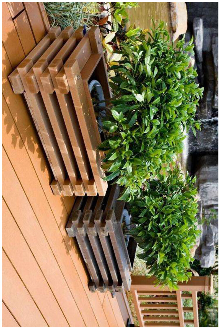 塑木地板户外地板露台腐木木塑室外围栏格栅共挤墙板阳台朔木凹槽圆孔