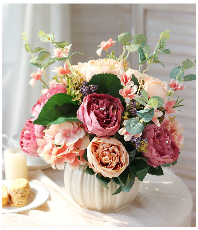 ins风新款餐桌花仿真花花艺花卉假花装饰花绢花套装花瓶摆件摆设客厅