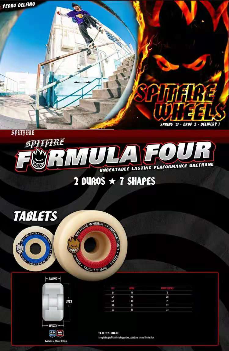 滑板刷街轮子spitfire小火人f4美国专业街式动作丝滑刷街硬轮滑板轮子