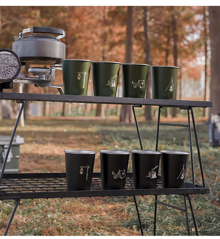 户外杯子食品级304不锈钢水杯耐高温便携式露营茶具杯子套装野外野炊