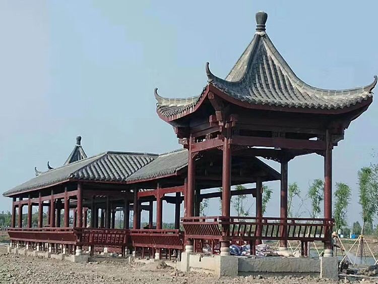 木仿古长廊走廊户外古建凉亭连廊回廊景区庭院回廊亭定制 古建青瓦