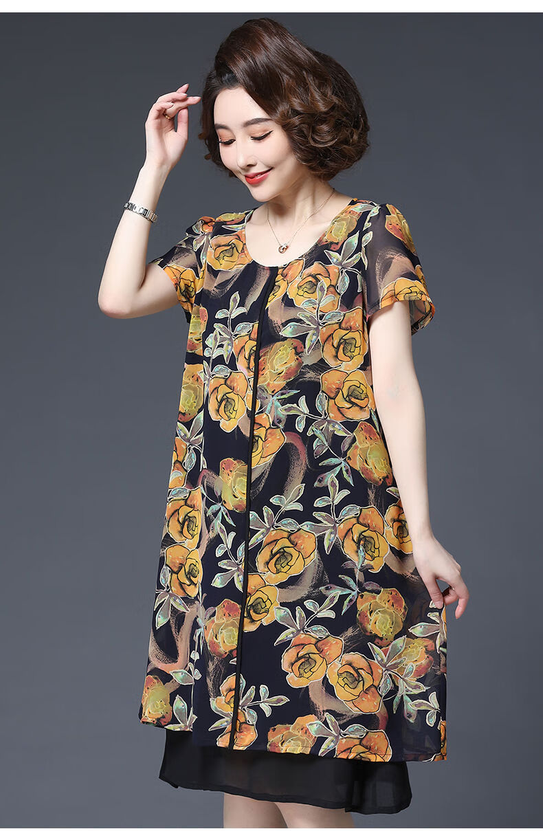 意枕上加肥加大码女装夏装连衣裙女胖mm大码遮肚短袖过膝连衣裙大码