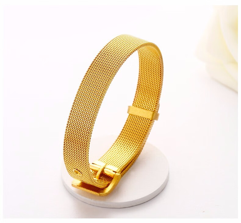 祖大福珠宝黄金手链男加粗足金9999手表带链女士黄金宽面素圈手环可