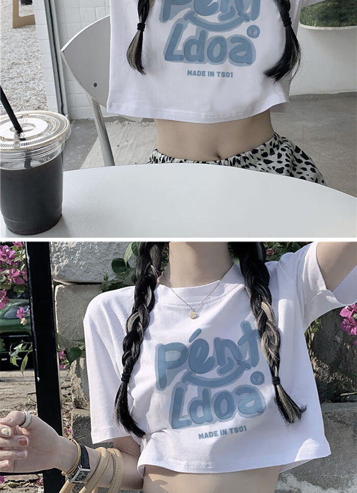 爵士上衣露腰棉新款ins短款t恤女美式辣妹高腰露脐百搭短袖学生上衣潮