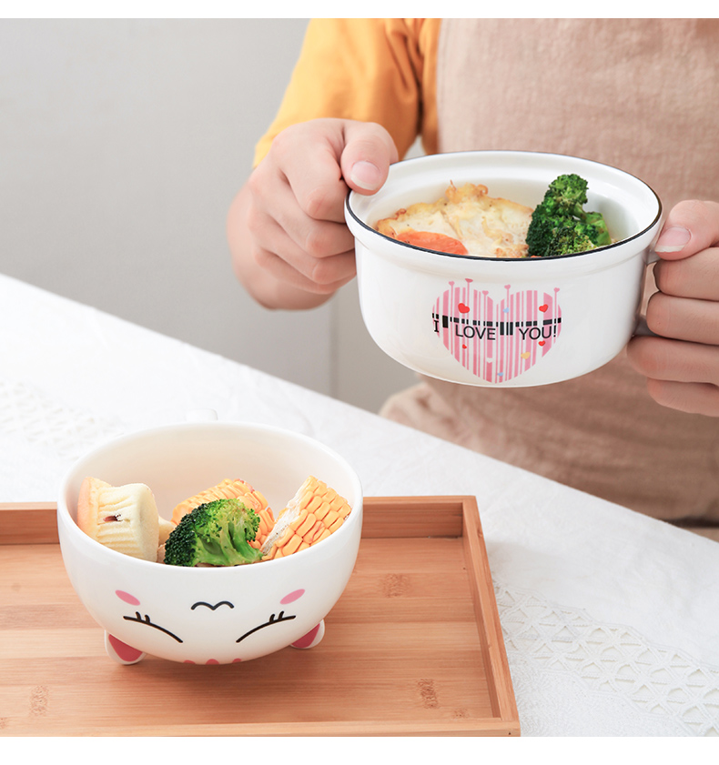 陶瓷泡面碗带盖学生宿舍面碗创意可爱方便面杯碗情侣套装汤碗大号