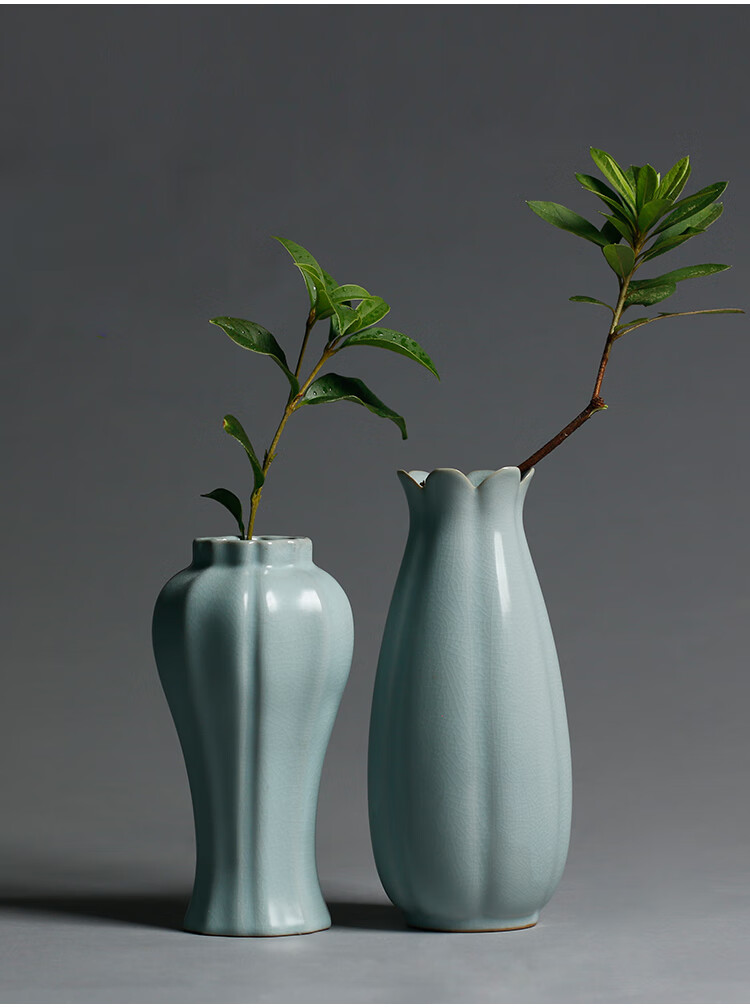 汝窑花瓶汝窑中式简约瓷器花瓶陶瓷花器插花瓶子家居装饰品客厅摆件奉
