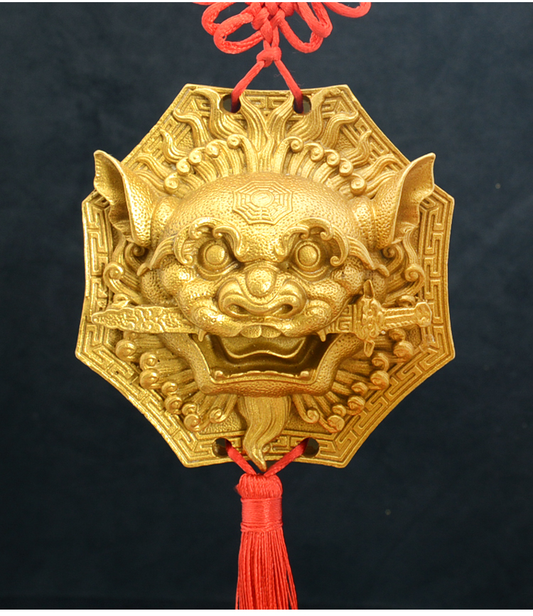 狮咬剑纯铜狮子头八卦镜虎头牌兽头挂件睚眦门神摆件狮子咬剑大号狮咬