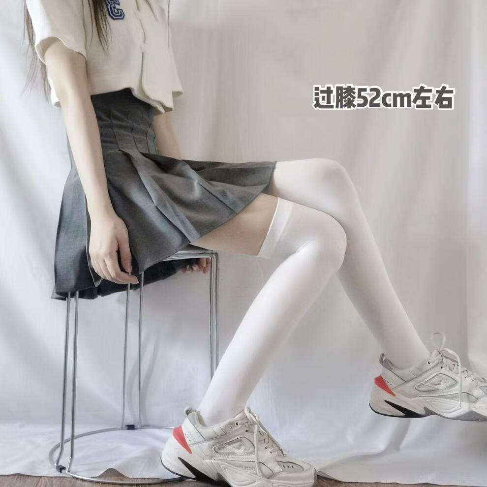 小腿袜不掉筒初中学生显瘦白丝高筒薄丝袜性感辣妹透明小腿袜白色2双