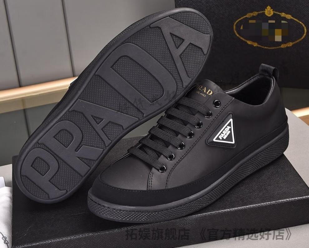 奢侈品普拉达/prada名牌男鞋秋季真皮透气白鞋韩百搭运动板鞋中