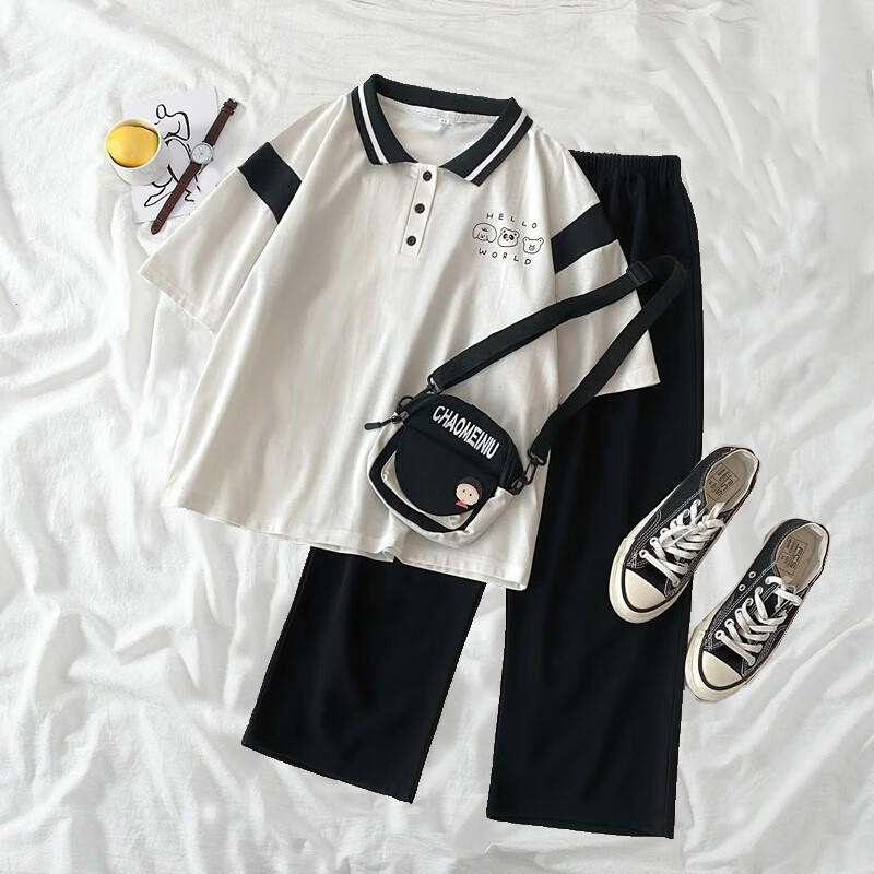 支持国货 学生软妹少女运动服套装女日系学院风休闲洋气短袖阔腿裤两