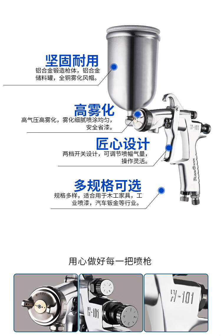 榮陳w101油漆噴槍氣動高霧化w101傢俱木器面漆光油噴搶w101下壺口徑08