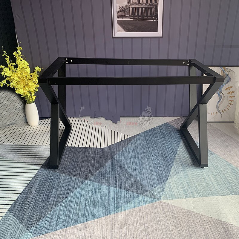 时尚办公桌腿餐桌脚书桌会议桌岩板碳素钢支架铁艺黑色茶几架长950宽