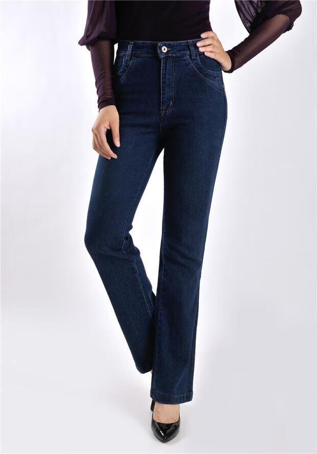 中老年人女装大码牛仔直筒长裤女春秋冬季加肥加大码中老年妈妈裤高腰